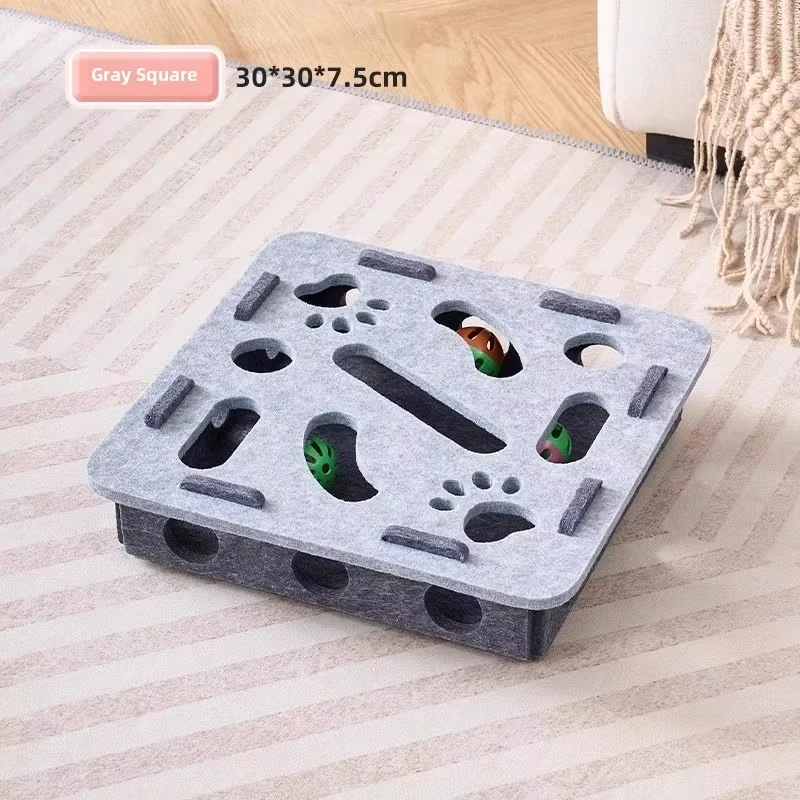 Felt Puzzle Box Cat Toy with Bell Ball