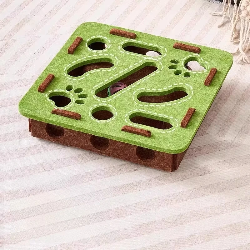 Cat puzzle toy: felt Puzzle Box Cat Toy with Bell Ball