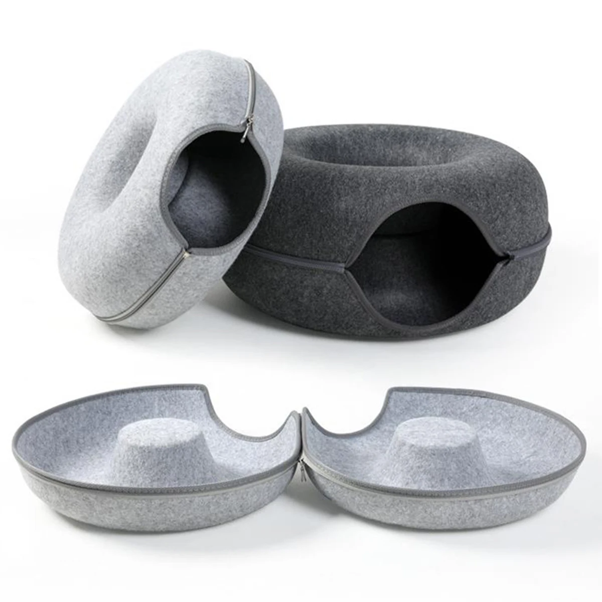 Felt Cat Tunnel Bed, 2-in-1 Donut Hideaway