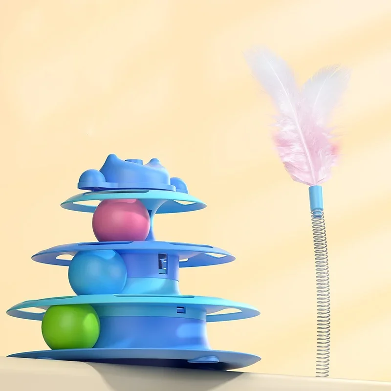 Ball Track Tower Cat Toy with Feather