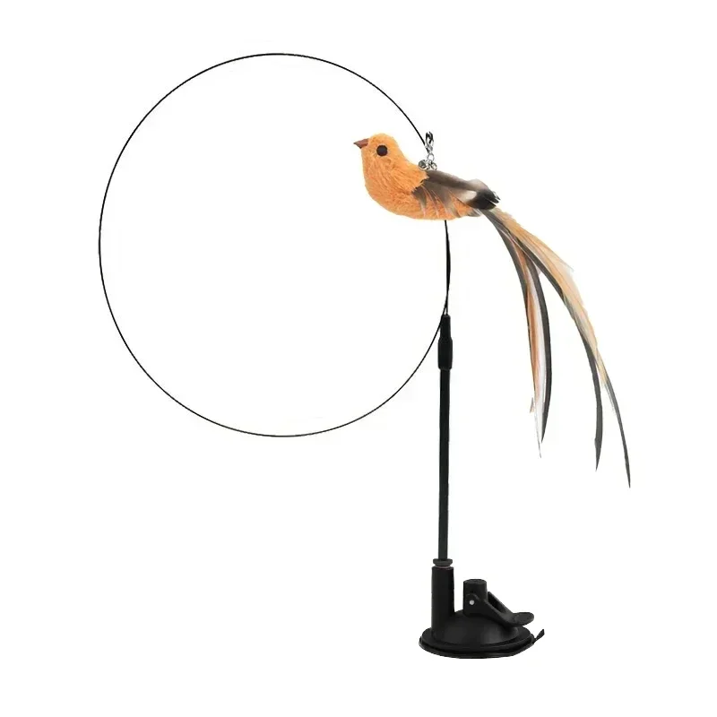 Bird wand cat toy: bird wand toy on a suction cup base