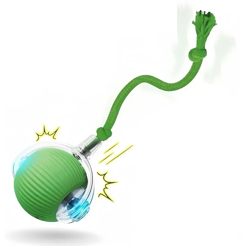 Automatic rolling cat ball in green with a braided tail