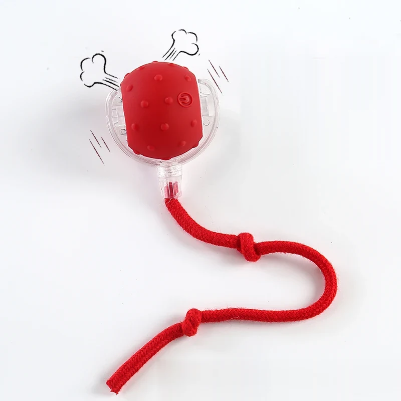 Red automatic cat ball with bird sounds and a rope tail