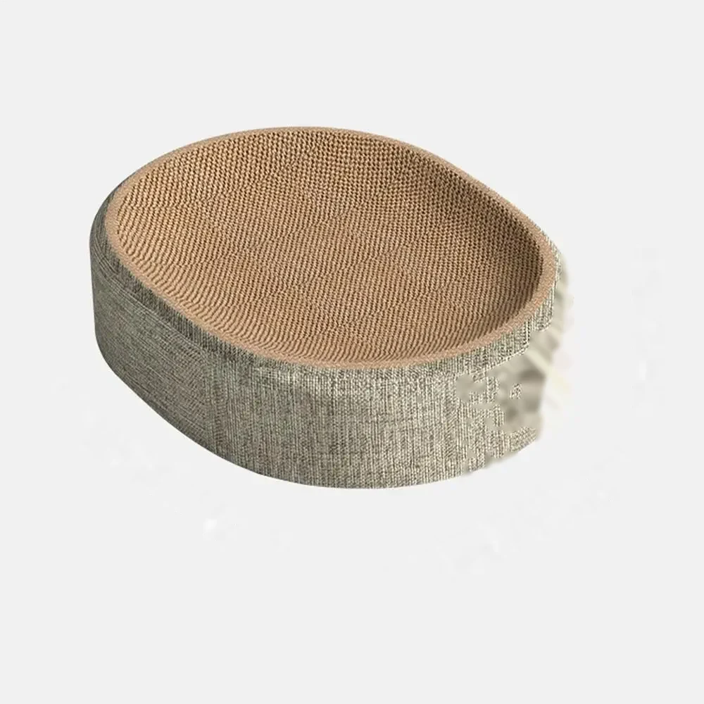 Oval cat scratcher bed with woven scratching surface